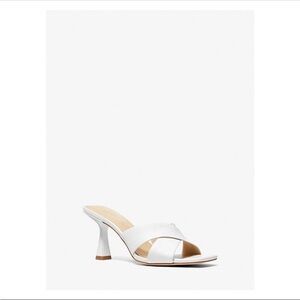 Michael Kors Clara Leather Mule, White Women's Heeled Sandals, size 6.5